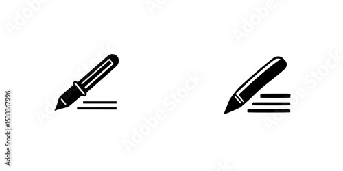 Black icon set featuring a fountain pen and a modern stylus on a minimalist background representing writing and creativity