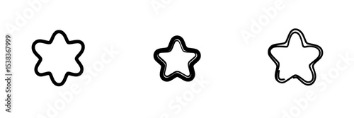 Set of black star-shaped icons against a white background showcasing different line styles