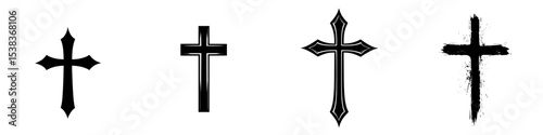 Black icon collection featuring various styles of crosses for art and design projects