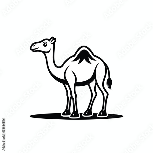 black vector outline of cartoon character camel on sand on white background in Adobe Illustrator Artwork