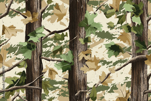 Vector tree hunting camouflage pattern. Digital camouflage background. Real tree hunting pattern design. Woodland camo. Abstract