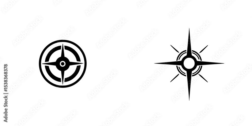Obraz premium Dynamic black icon set featuring compass designs for navigation and adventure themes