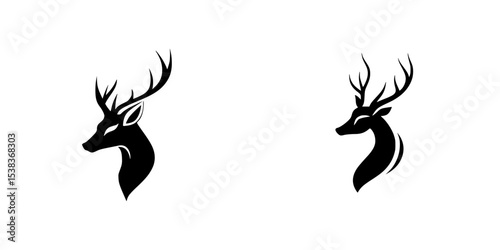 Black icon set featuring stylized deer head silhouettes suitable for branding and artistic projects