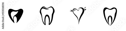 Explore a collection of black tooth icons representing dental health and creativity in design across various styles