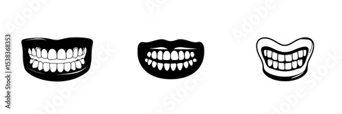 Black icon set featuring three distinct smile designs with varying expressions and teeth shapes