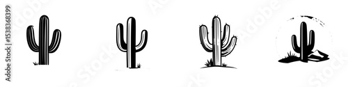 Black icon set showcasing various cactus designs, perfect for nature-themed projects or branding logos