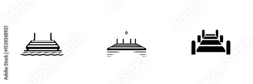 Black icon set featuring three variations of a dock design suitable for waterfront settings and graphic projects