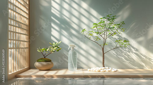 Wallpaper Mural Minimalist Indoor Garden with Spray Bottle in Soft Natural Light Torontodigital.ca
