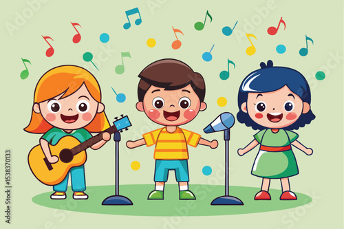 Joyful Kid singing Music Jam vector