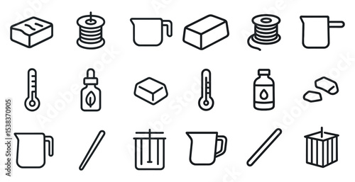 Candle and soap making line icons set – outline, linear, diy crafting symbols