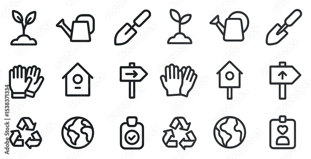 Gardening and nature line icons set – outline, planting, horticulture symbols Gardening and nature line icons set – outline, planting, horticulture symbols