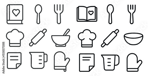 Culinary and kitchen outline icons set – cooking, foodie, recipe symbols
