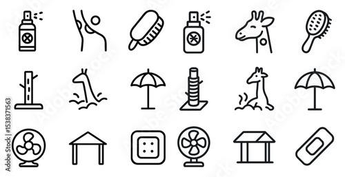 Animal care outline icons set – line, grooming, pet health symbols
