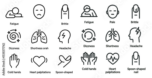 Health and medical line icons set – outline, symptoms, wellness and diagnostics