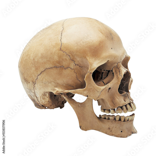 Human skull side view on transparent background