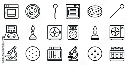 Laboratory equipment line icons set – outline, scientific, research symbols
