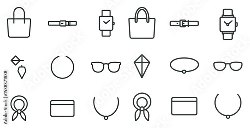 Fashion accessories outline icons set – linear, stylish, fashion design symbols