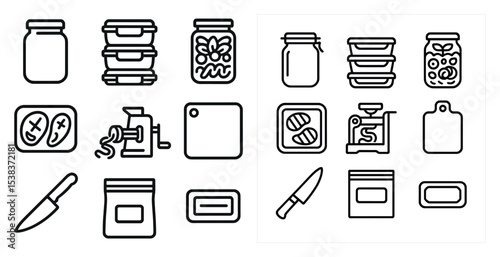 Kitchen and food outline icons set – culinary, cooking, meal preparation symbols