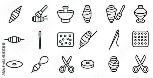 Pottery and craft icons set – outline, linear style, ceramic and handmade symbols