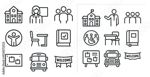 Education and school line icons set – linear, outline, learning and teaching symbols