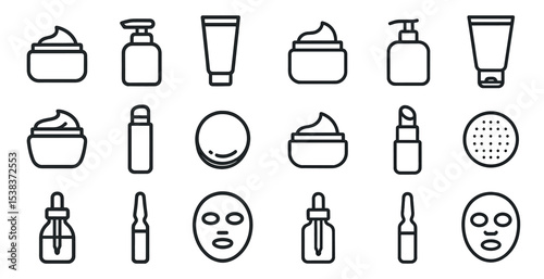 Skincare and beauty icons set – outline, line, cosmetic and wellness symbols