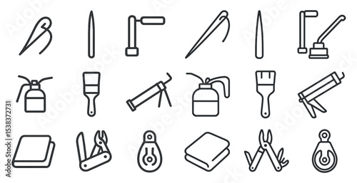 Construction tools outline icons set – equipment, building, diy symbols