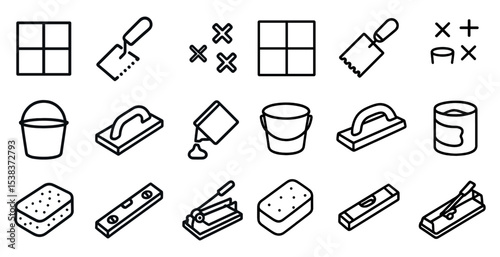 Construction and repair icons set – outline, linear, building and tool graphics