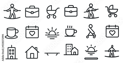Outdoor and leisure linear icons set – outline, journey, active lifestyle graphics