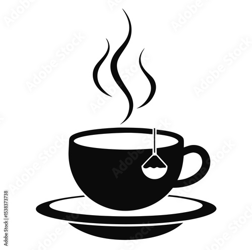 Hot Tea Cup Icon with Tea Bag (Filled)