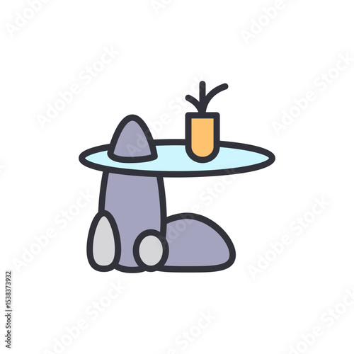 Stylized Still Life With Decorative Table And Potted Plant Illustration