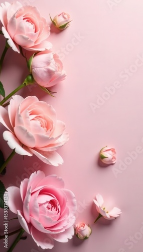 Delicate blush pink roses & peonies, soft pastel backdrop, classic, blossom, wedding