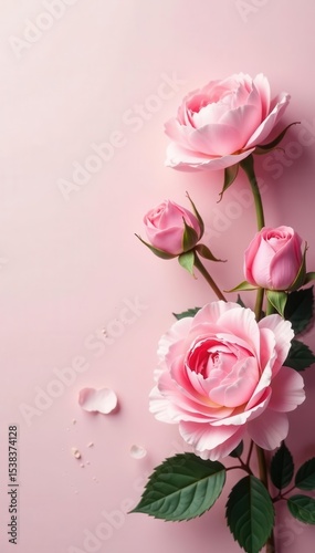 Delicate blush pink roses & peonies, soft pastel backdrop, subtle, pretty