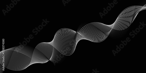 Abstract black background with whit line. Modern template abstract design flowing particles digital frequency track equalizer. abstract wave line for banner, wallpaper background with wave design