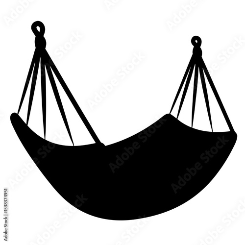 Black and white silhouette of hanging hammock for relaxation and leisure