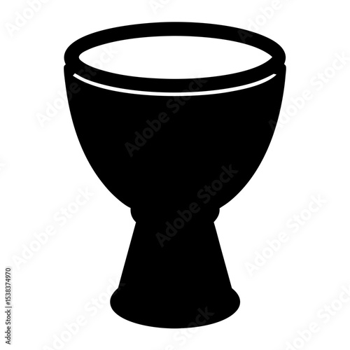 Minimalist black and white djembe drum silhouette on a white background