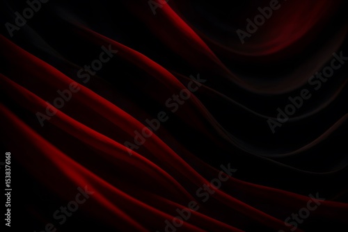 Dark red fabric drapes with smooth wave patterns and shadowy contrast