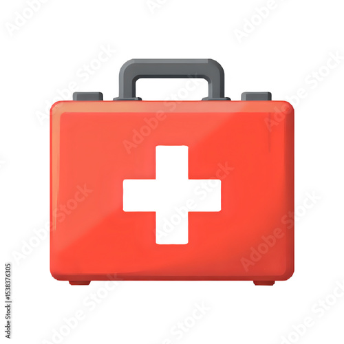 First aid kit icon, red case with white cross, flat vector design