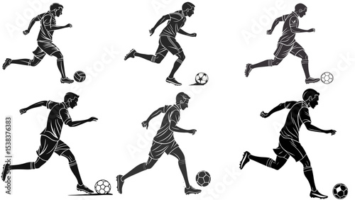Silhouette of Soccer Player Kicking Ball – Dynamic Football Action Illustration

