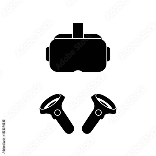 Vector of virtual reality glasses with two controllers below
