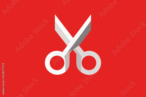 White Scissors Icon on Red Background Minimalist Design Cutting Tool