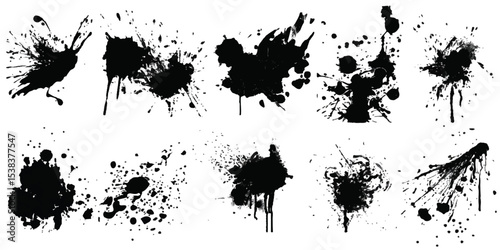 Ink blots Grunge Urban Background. .Black paint splattered , dirty,poster for your design.