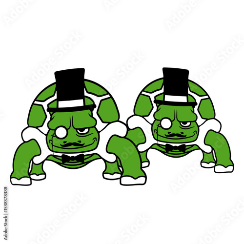 2 Mr. Tortoise Sir Gentlemen Rich Top Hat Monocle Isolated Vector Graphic Design Illustration
