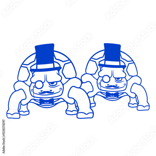 2 Mr. Tortoise Sir Gentlemen Rich Top Hat Monocle Isolated Vector Graphic Design Illustration
