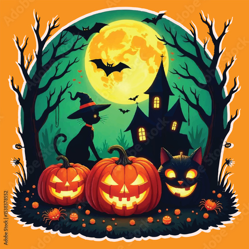 halloween background with pumpkin and bats