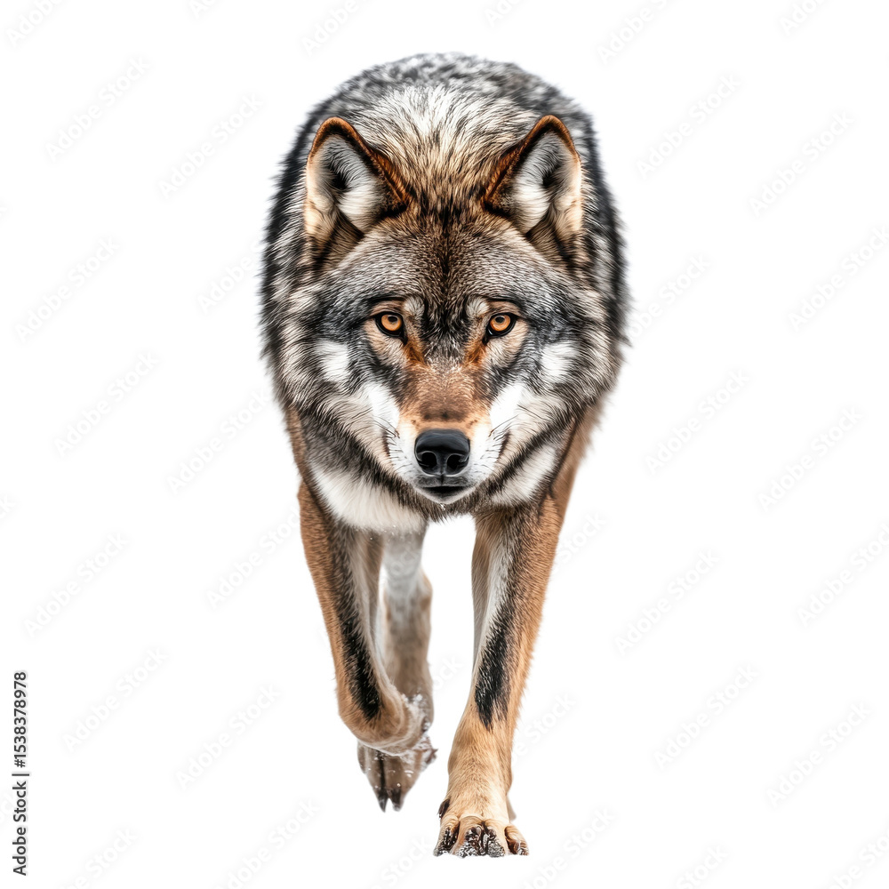 Wolf walking forward on on transparent background Wolf walking forward on on transparent background
