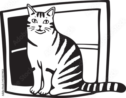 A cute cartoon black cat and mouse vector illustration with a blank sign or a frame