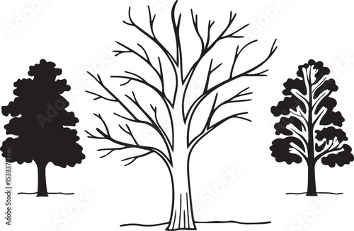 A vector silhouette of a tree with roots, illustrating nature's essential elements and ecological design
