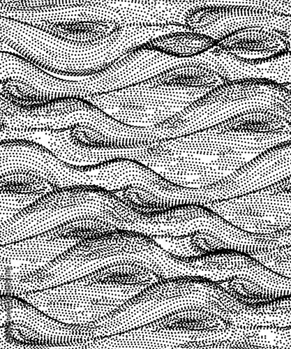 Seamless background or texture with abstract waves or lines of dots and spots. Brushstrokes and iridescent swirls in the Shambhala style for meditation or coloring