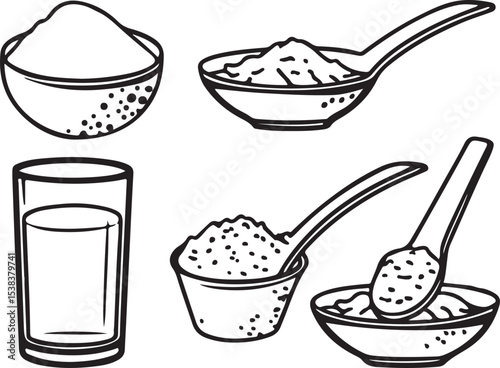 Ice cream and fruit cup dessert vector icon set