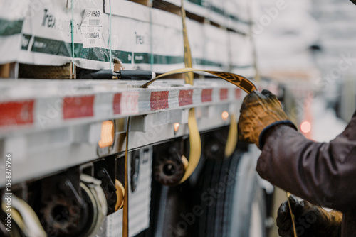 man strapping a truck